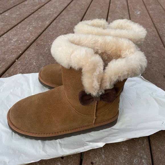 Ugg Mini Side Bow Short Brown Booties Size 6 - Picture 5 of 7